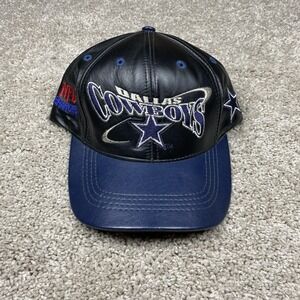 VTG ProElite Team NFL Dallas Cowboys Hat Genuine Black Leather Adjustable‎ Cap